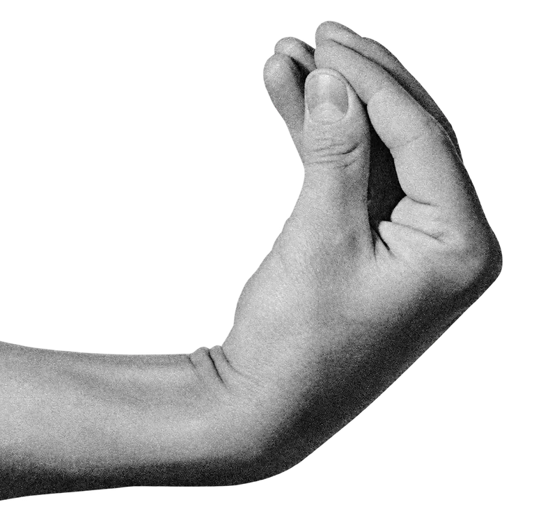 A hand, photographed in black and white